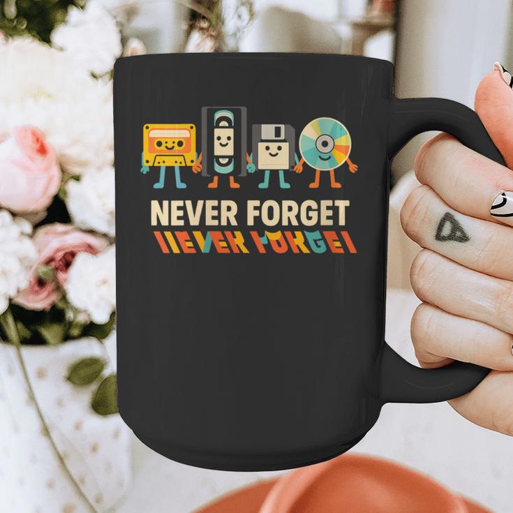 Never Forget Retro Cassette VHS Floppy CD Nostalgia Humor Graphic Print Coffee Mug