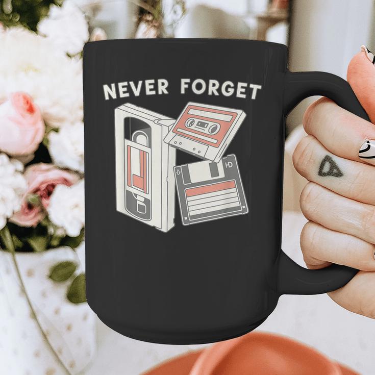 Never Forget VHS Tape Cassette Floppy Disk Nostalgia 80s 90s Graphic Print Coffee Mug