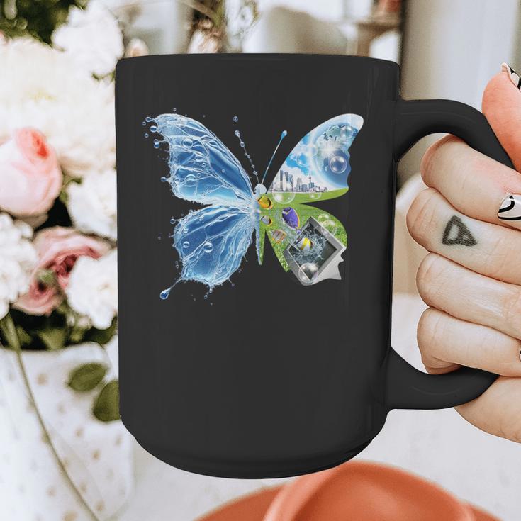 Frutiger Aero Aesthetic Butterfly Computer Fishes Scenery Graphic Print Coffee Mug
