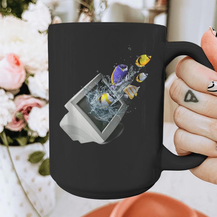 Frutiger Aero Aesthetic Tech Computer Aquarium Fishes Graphic Print Coffee Mug