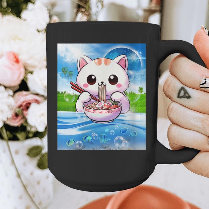 Frutiger Aero Aesthetic Tech Kawaii Ramen Cat Fishes Graphic Print Coffee Mug