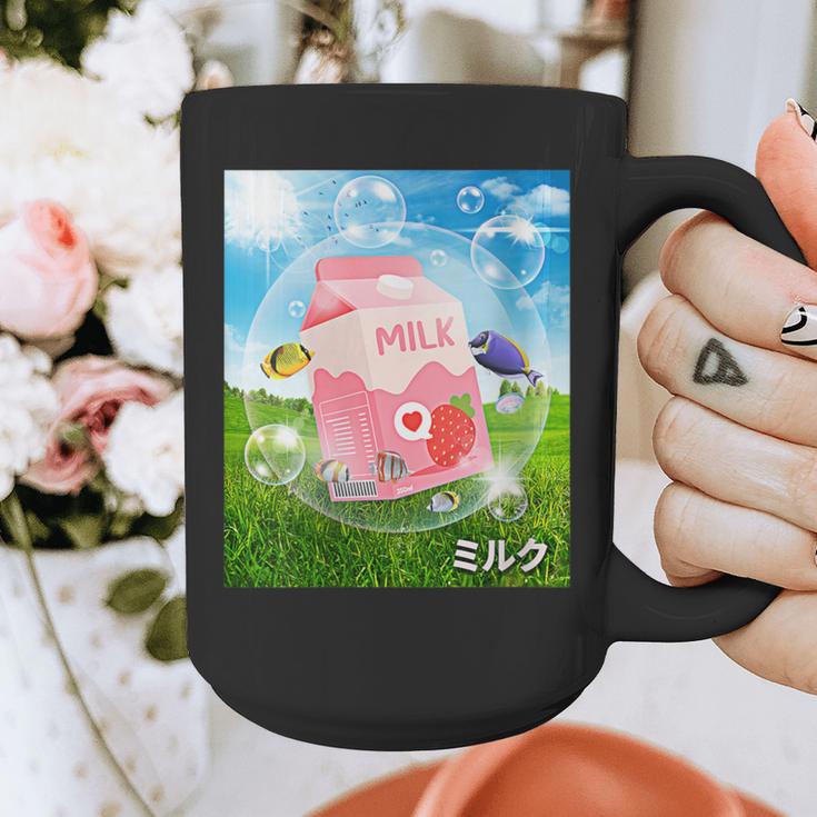 Frutiger Aero Aesthetic Tech Kawaii Strawberry Milk Fishes Graphic Print Coffee Mug