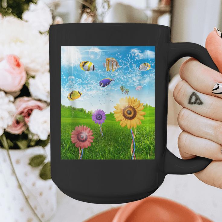 Frutiger Aero Aesthetic Tech Scenery Fishes Sunflower Graphic Print Coffee Mug Frutiger Aero Aesthetic Tech Scenery Fishes Sunflower Graphic Print Coffee Mug