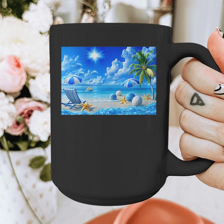 Frutiger Aero Beach Y2k Aesthetic Palm Tree Sand Ocean Graphic Print Coffee Mug