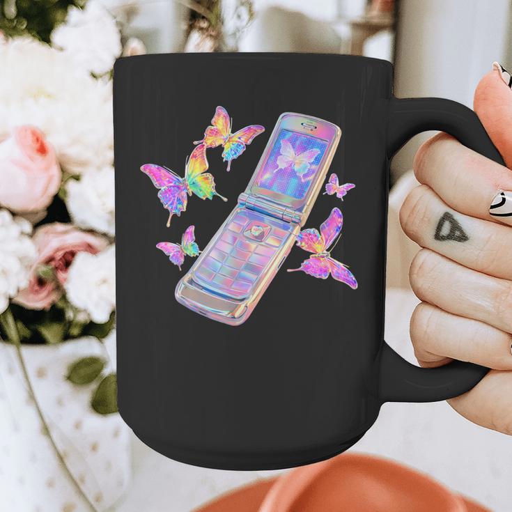 Frutiger Aero Y2K Chrome Phone Butterfly Graphic Print Coffee Mug