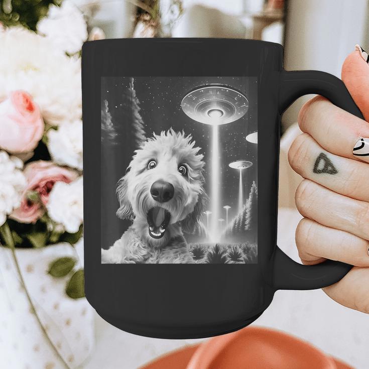 Goldendoodle Alien UFO Taking a Selfie Dog Mom Dad Graphic Print Coffee Mug