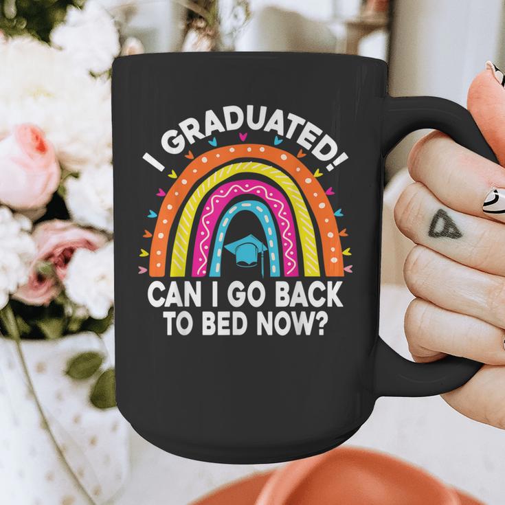 I Graduated Can I Go Back To Bed Now Graduation Hat Rainbow Graphic Print Coffee Mug