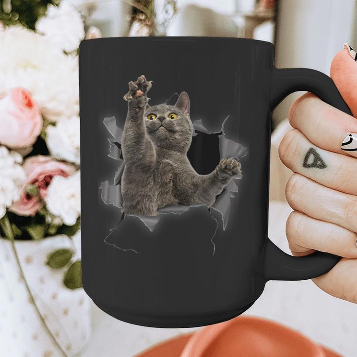 Grey Cat Torn Cloth Cat Dad Cat Mom Cat Lover Graphic Print Coffee Mug