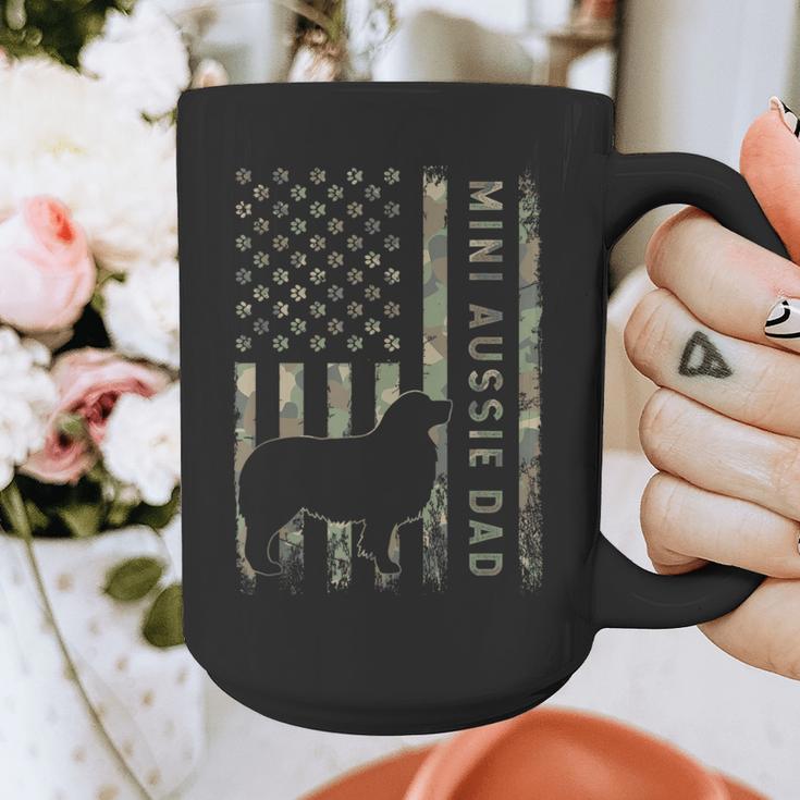 Mini Aussie Dad Australian Shepherd Dog Camo USA Flag Graphic Print Coffee Mug