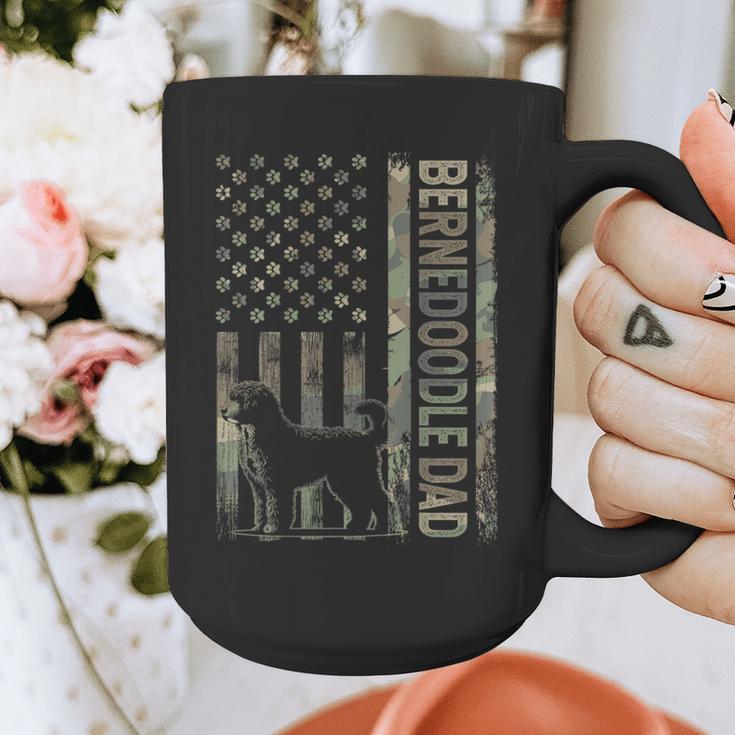 Mini Bernedoodle Dad Camo USA Flag DESIGN ON BACK Graphic Print Coffee Mug