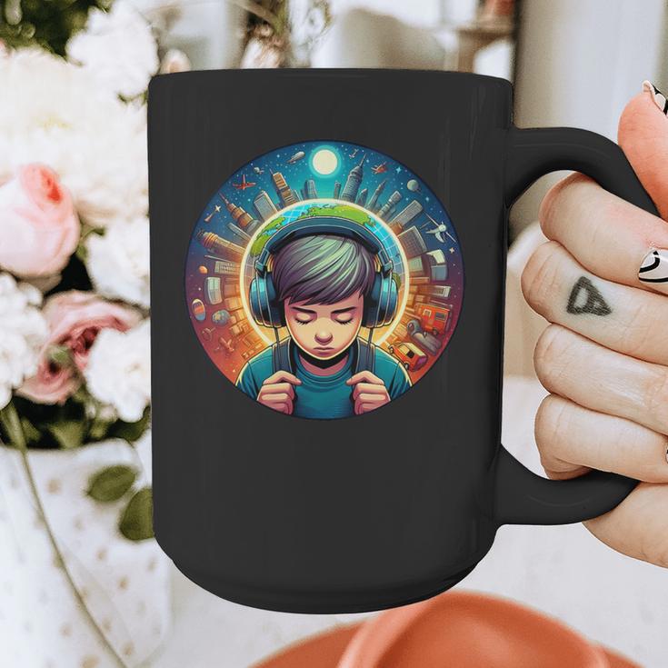 Music Enthusiast Under Starry Skies World Introvert Boy Graphic Print Coffee Mug Music Enthusiast Under Starry Skies World Introvert Boy Graphic Print Coffee Mug