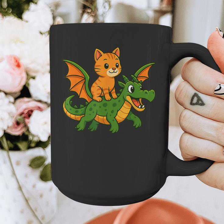 Orange Cat Dragon Riding Animal Lover Mom Dad Kids Graphic Print Coffee Mug