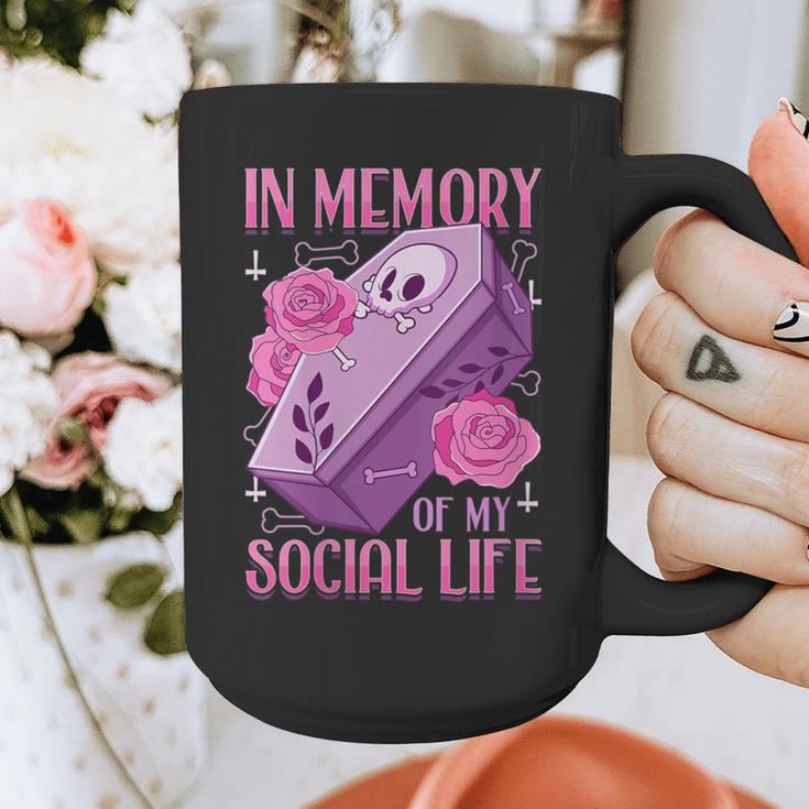 Pastel Goth In Memory Of My Social Life Coffin & Pink Roses Graphic Print Coffee Mug Pastel Goth In Memory Of My Social Life Coffin & Pink Roses Graphic Print Coffee Mug