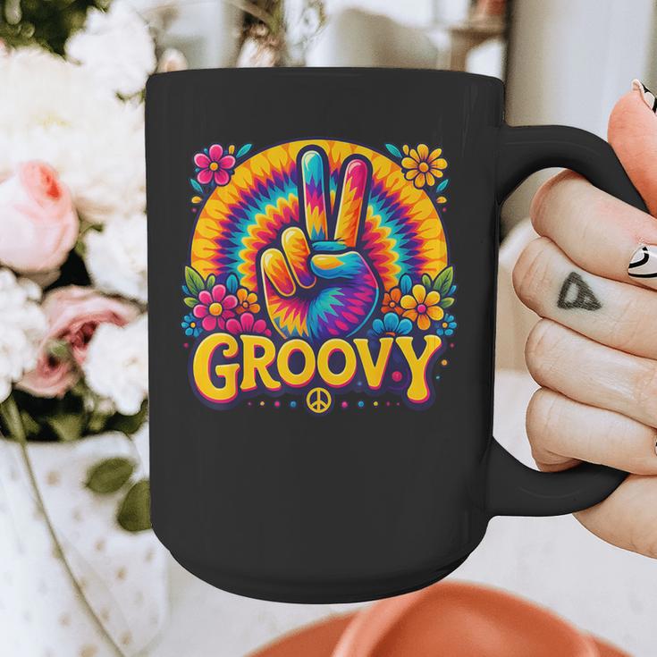 Peace Sign Groovy Vibes Costume Nostalgia Tie Dye Fashion Graphic Print Coffee Mug