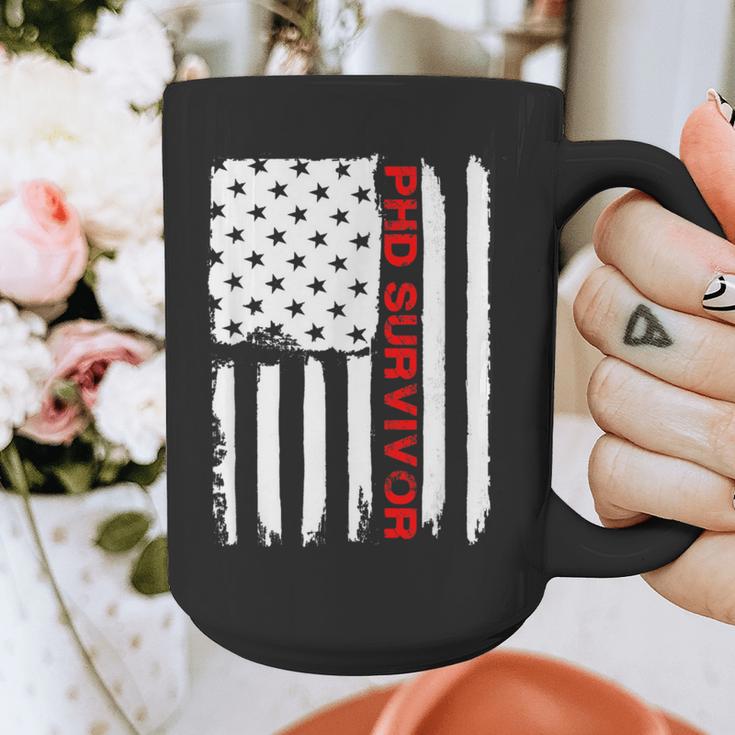 PhD Survivor Graduation American Flag Shirt Degree Tee Women Kids Men Graphic Print Coffee Mug