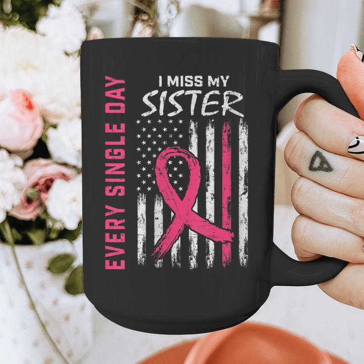 Pink In Memory Of Sister Breast Cancer Awareness Flag Graphic Print Coffee Mug