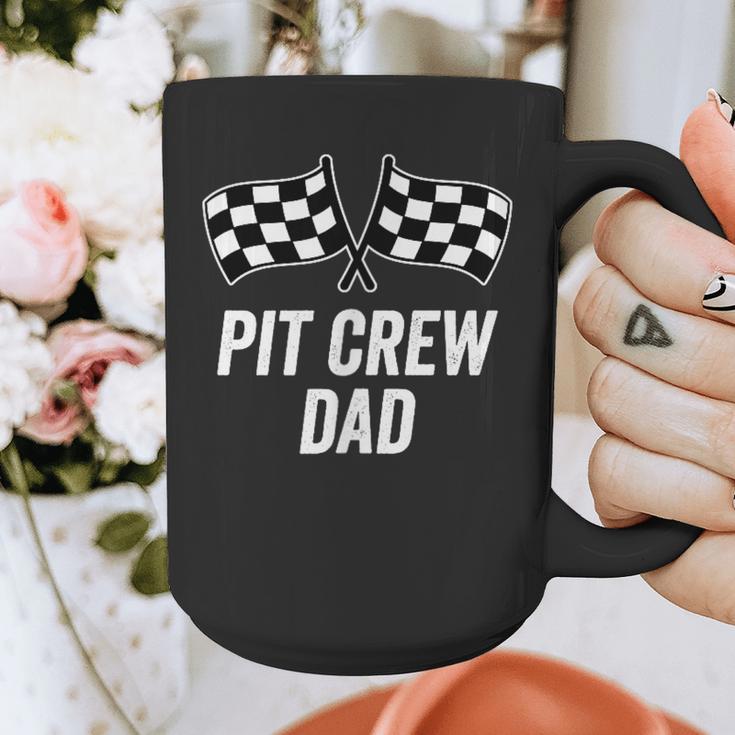 Pit Crew Dad Checkered Flag Hosting Race Car Birthday Partie Graphic Print Coffee Mug