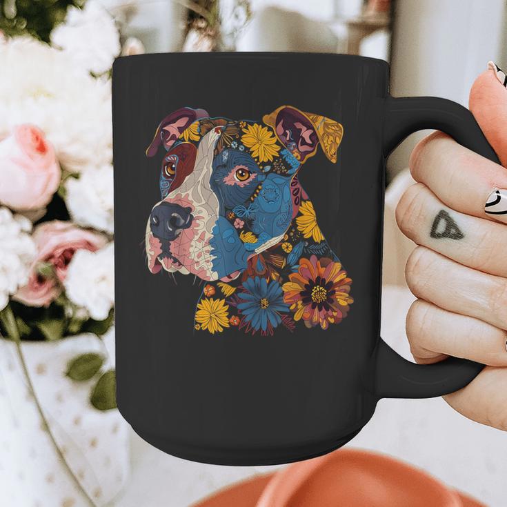 Pitbull Floral Dog Lover Vintage Flower Art Pitbull Mom Dad Graphic Print Coffee Mug