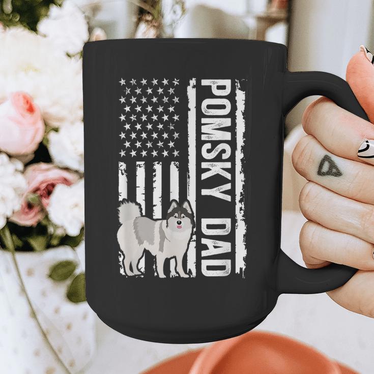Pomsky Dad American Flag Pomsky Owner Pomsky Lover Graphic Print Coffee Mug