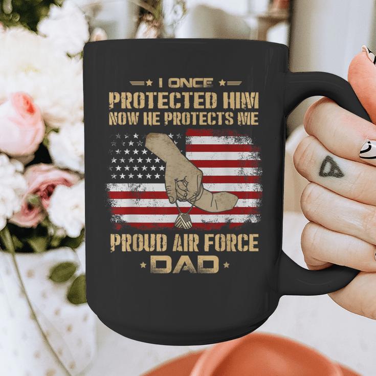 Now He Protects Me USAF Dad Proud Air Force Dad T-Shirt Graphic Print Coffee Mug