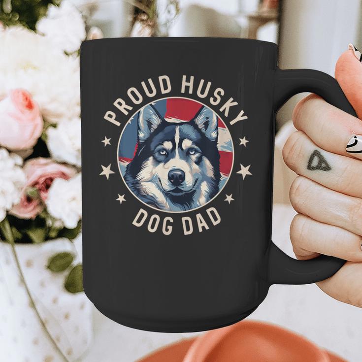 Proud Husky Dad American Flag Patriotic Husky Dad Graphic Print Coffee Mug