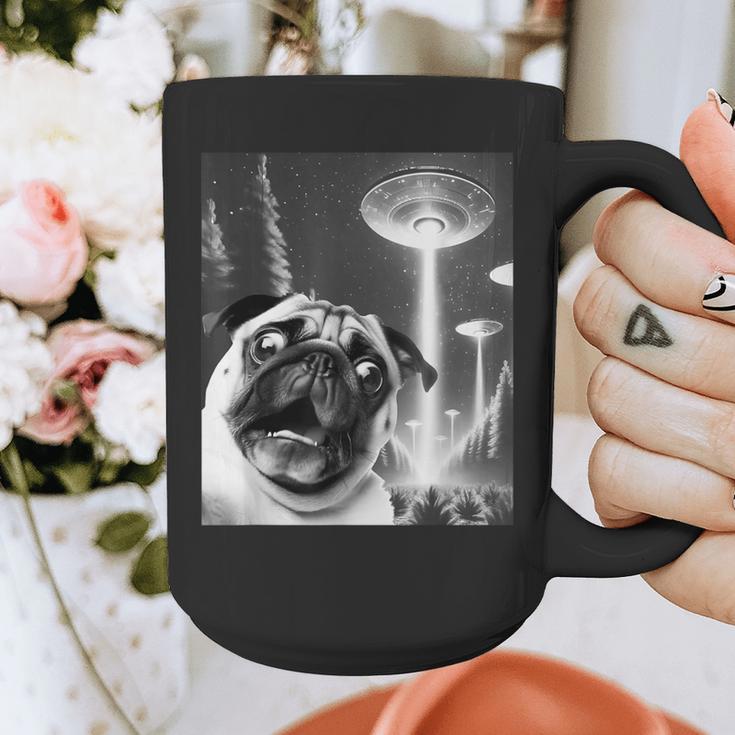 Pug Alien UFO Taking a Selfie Dog Mom Dad Graphic Print Coffee Mug