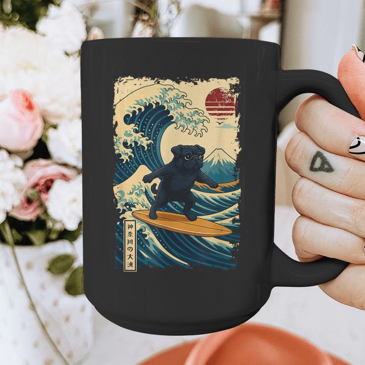 Pug Japanese Kanagawa Wave Surfing Japan Mom Dad Kids Graphic Print Coffee Mug