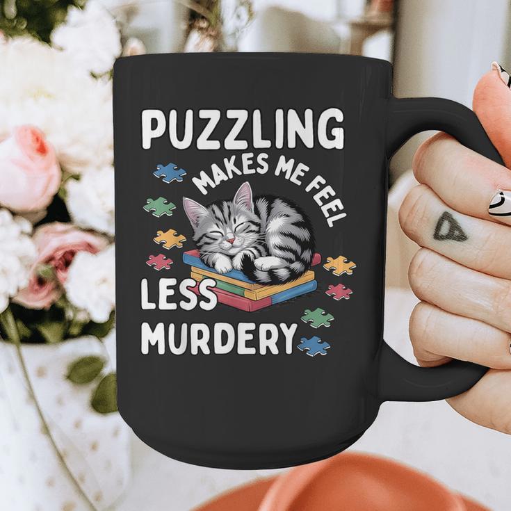 Puzzling Makes Me Feel Less Murdery Introvert Puzzle Cat Graphic Print Coffee Mug