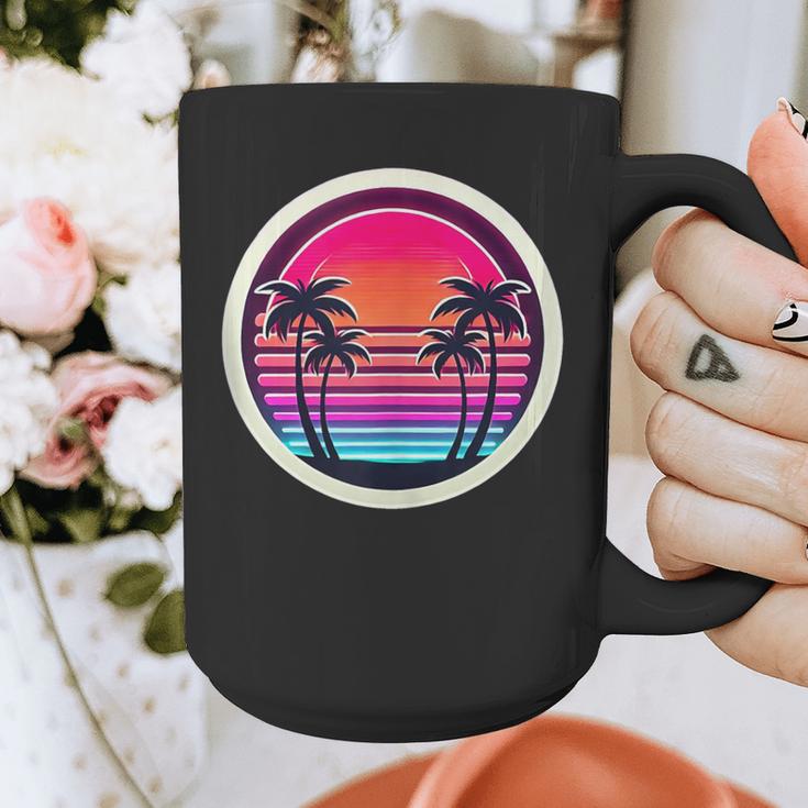 Retro 80s Synthwave Sunset & Palm Trees Retro Nostalgia 80s Graphic Print Coffee Mug