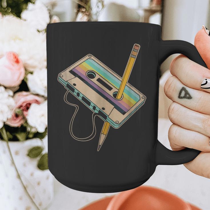 Retro Cassette And Pencil 80s 90s Nostalgia Music Lover Graphic Print Coffee Mug Retro Cassette And Pencil 80s 90s Nostalgia Music Lover Graphic Print Coffee Mug