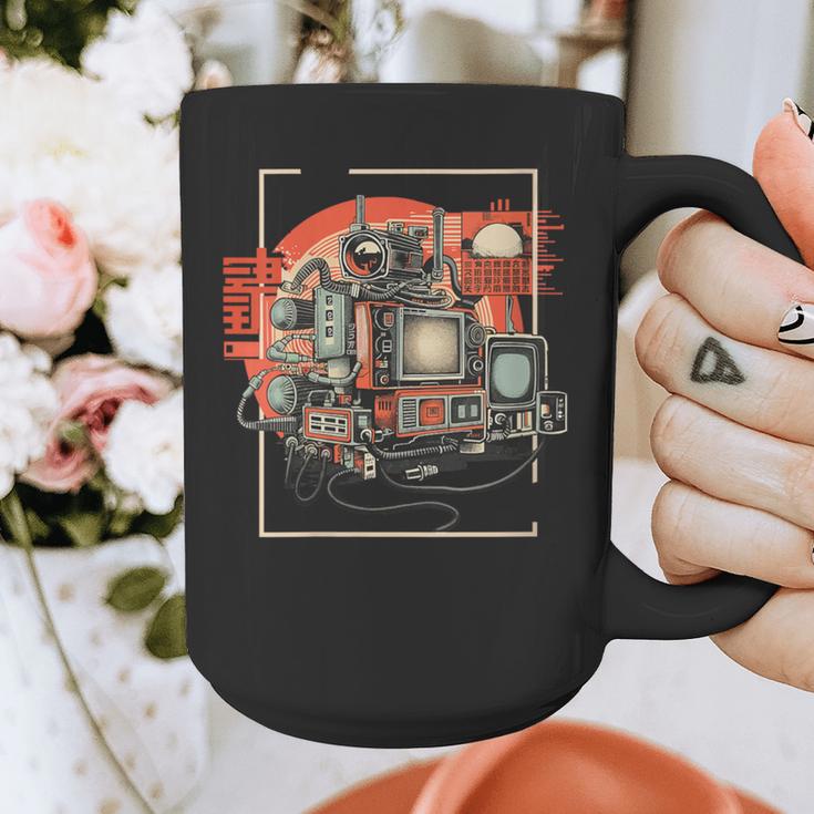 Retro Tech Stack 80s 90s Nostalgia Analog TV Cameras Graphic Print Coffee Mug