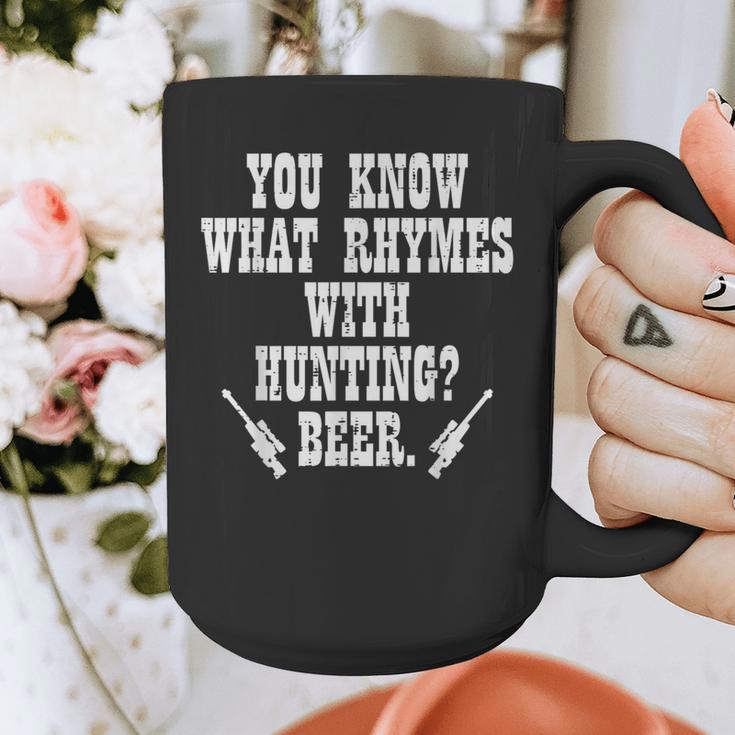 What Rhymes With Hunting Deer Hunter Dad Grandpa Men Graphic Print Coffee Mug