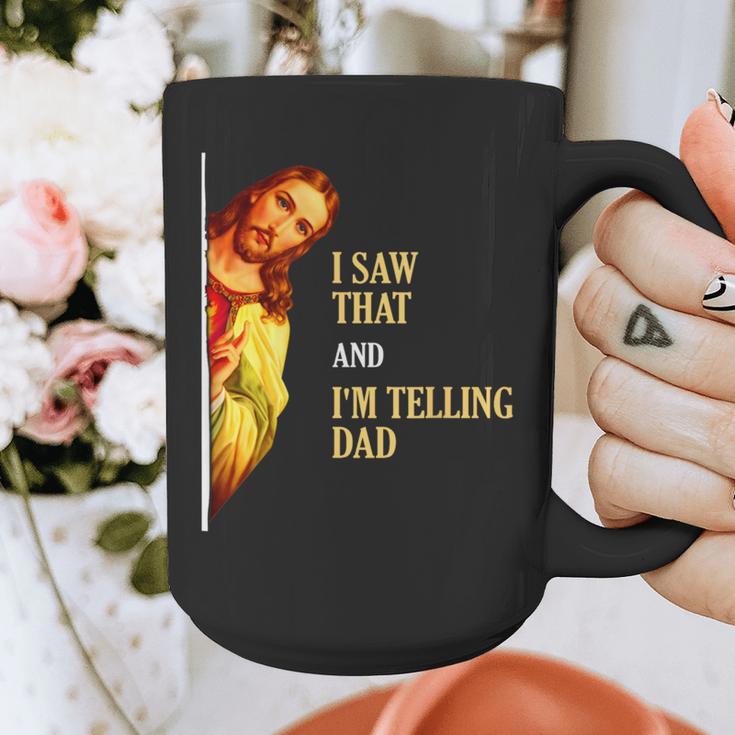 I Saw That I'm Telling Dad Religious Christian Jesus Graphic Print Coffee Mug