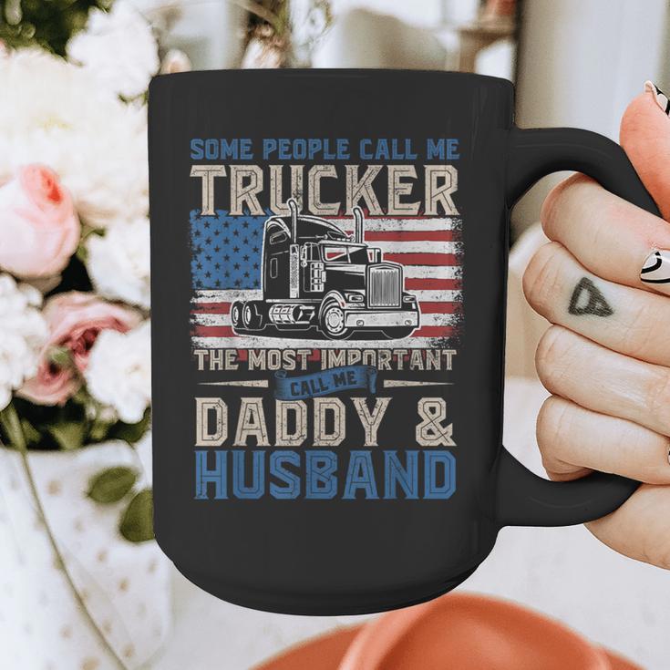 Semi Truck Driver Trucker Daddy Husband US American Flag Graphic Print Coffee Mug
