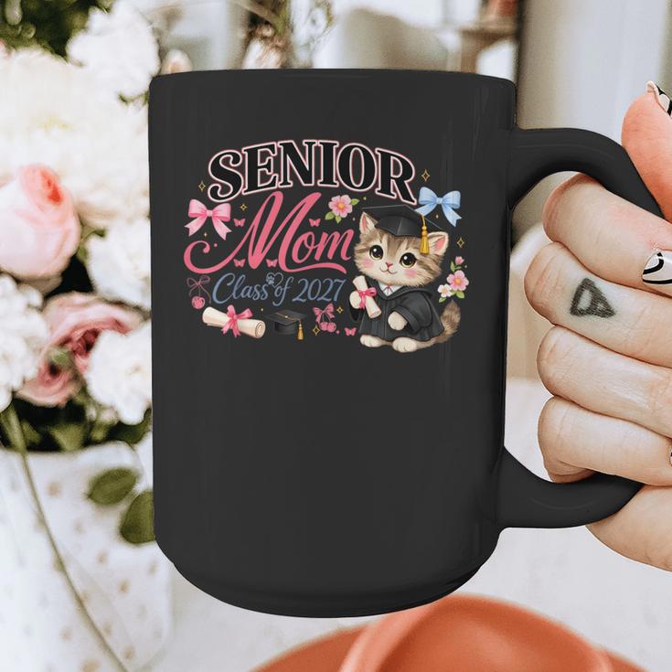 Senior Mom Class Of 2027 Cute Cat Graduation Pink Bows Girls Graphic Print Coffee Mug