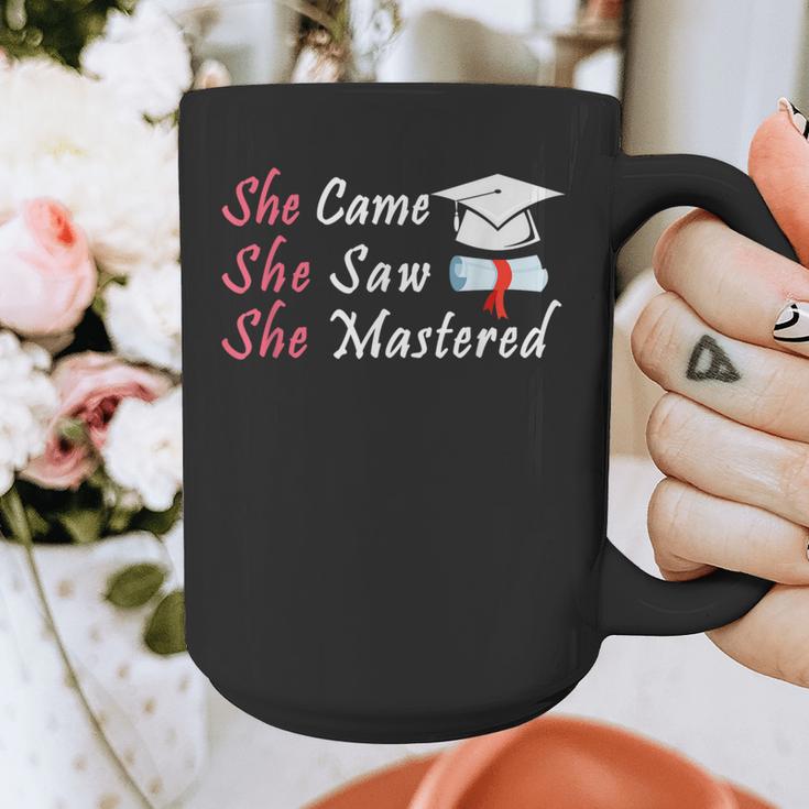 She Came She Saw She Mastered Graduation Graphic Print Coffee Mug