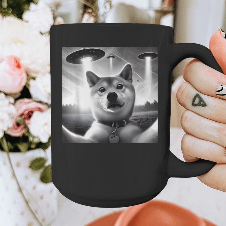 Shiba Inu Dog Dad Mom Graphic Selfie UFOs Weird Aliens Graphic Print Coffee Mug