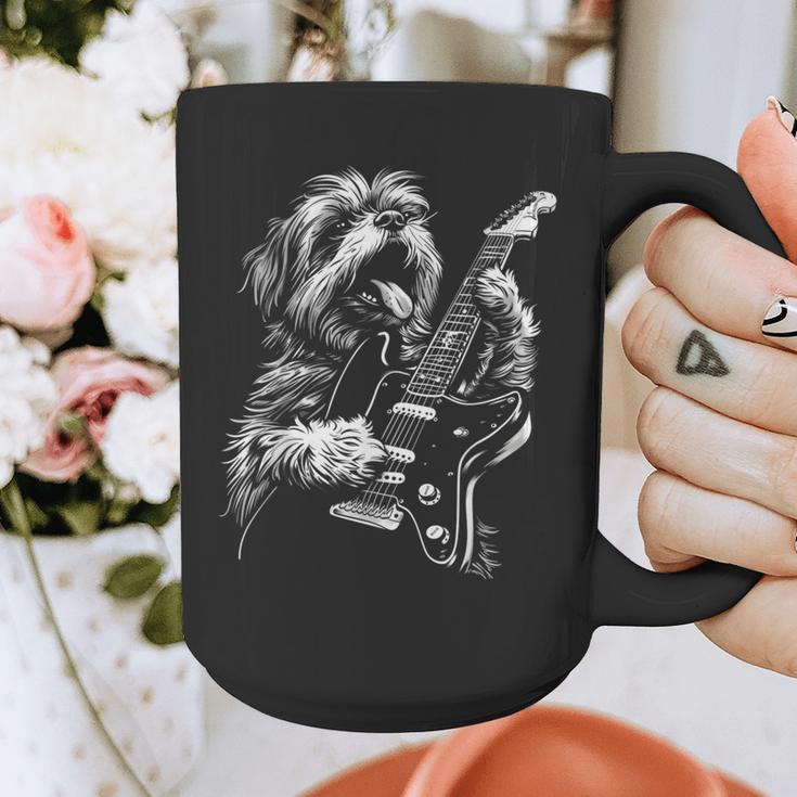 Shih Tzu Dog Playing Electric Guitar Rock Dog Dad Men Women Kids Graphic Print Coffee Mug