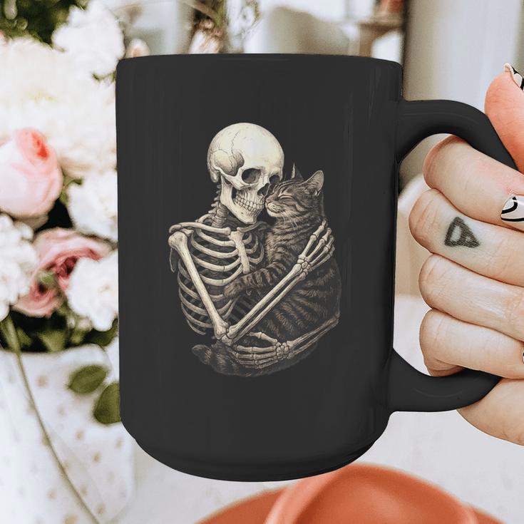 Skeleton Hugging Cat Halloween Cat Lover Cat Mom Dad Graphic Print Coffee Mug