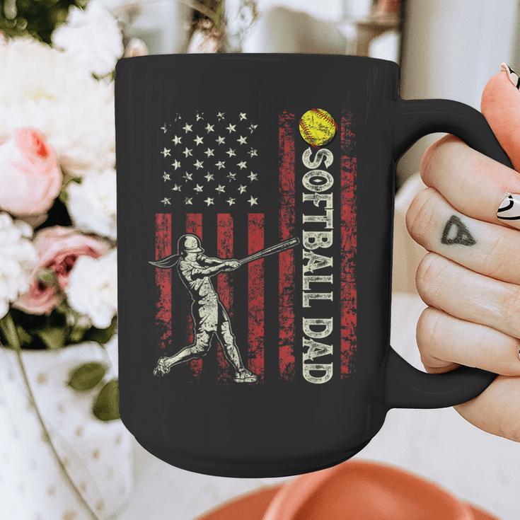 Softball Dad US Flag For Dad Men Patriotic Fathers Day Graphic Print Coffee Mug