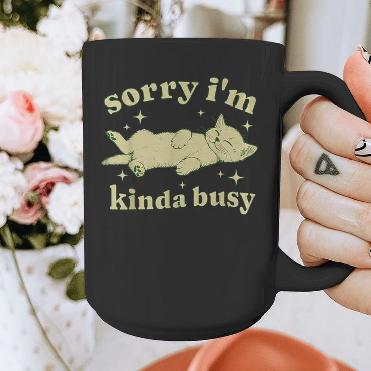 Sorry I'm Kinda Busy Lazy Cat Sarcastic Sayings Introvert Men Women Graphic Print Coffee Mug