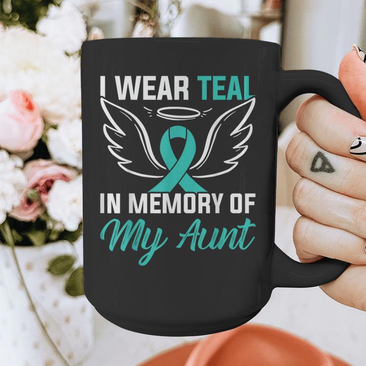 Teal In Memory Of My Aunt Ovary Ovarian Cancer Teal Ribbon Graphic Print Coffee Mug