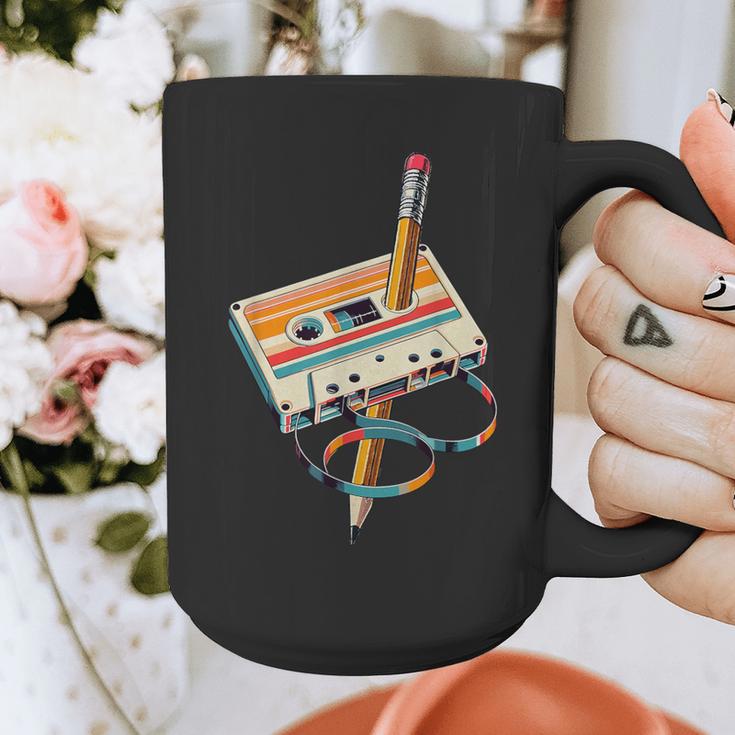 Vintage Cassette Tape And Pencil Nostalgia Party 70s 80s 90s Graphic Print Coffee Mug