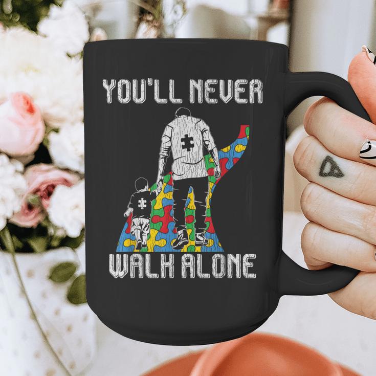 Vintage Father Son Family Autistic Kids Autism Awareness Dad Graphic Print Coffee Mug