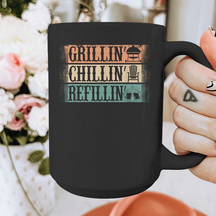 Vintage Grill Dad Grilling Chilling Refilling Graphic Print Coffee Mug