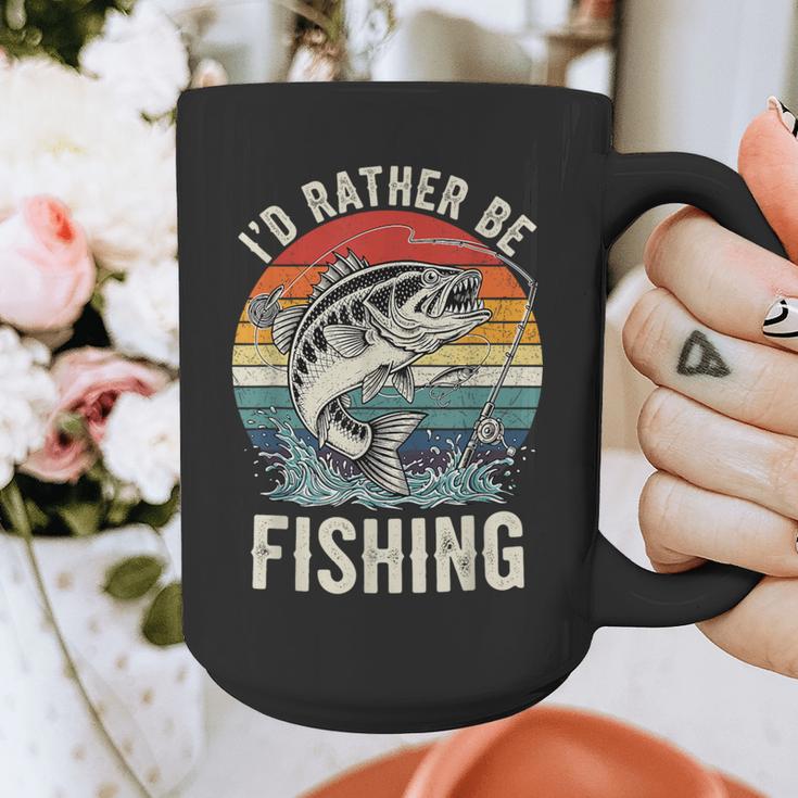 Vintage I'd Rather Be Fishing Graphic Bass Dad Boy Men Graphic Print Coffee Mug