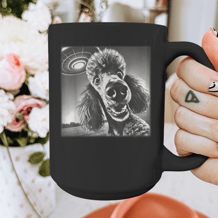 Vintage Poodle Selfie With UFO Alien Photobooth Dog Mom Dad Graphic Print Coffee Mug