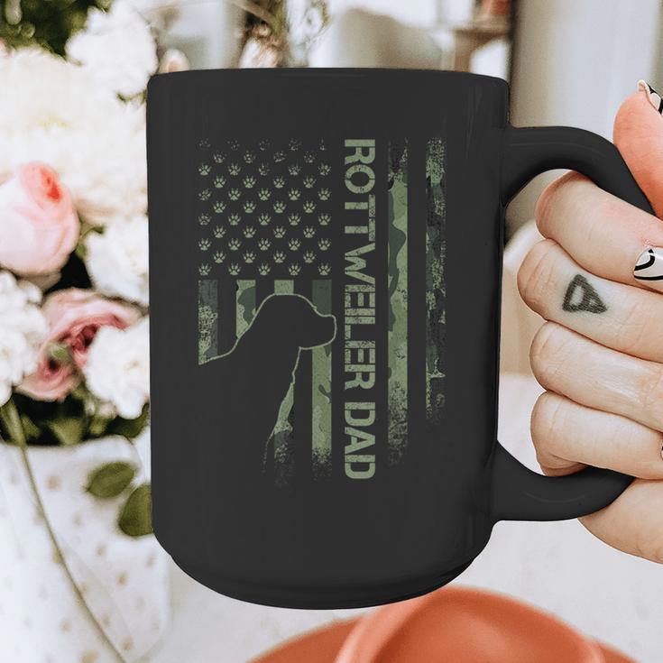 Vintage USA Camo Flag Proud Rottweiler Dad Rottie Silhouette Graphic Print Coffee Mug