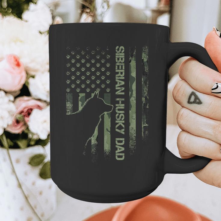 Vintage USA Camo Flag Proud Siberian Husky Dad Silhouette Graphic Print Coffee Mug