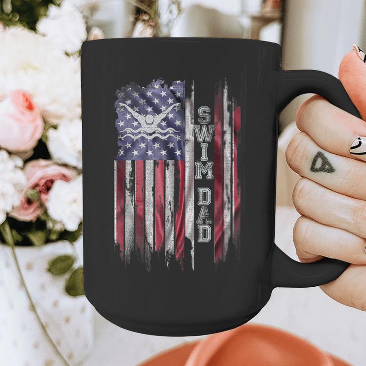 Vintage USA Flag Proud Swimming Dad Swim Swimmer Silhouette Graphic Print Coffee Mug